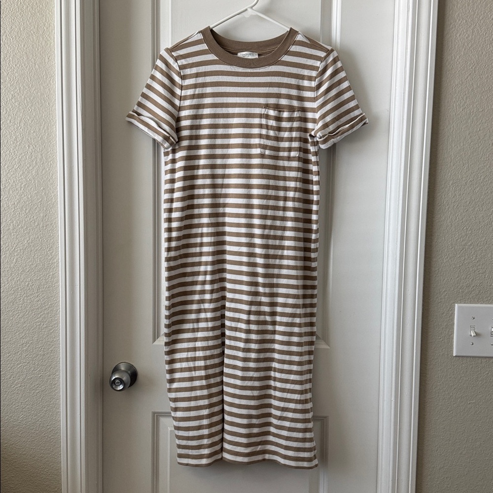 Striped Tan and White T-Shirt Dress